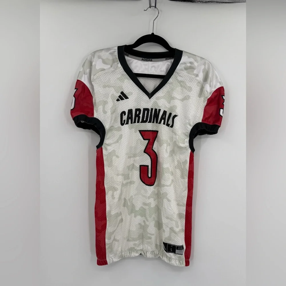 Adidas Louisville Cardinals #3 Football Jersey White Camo Men’s Large NCAA